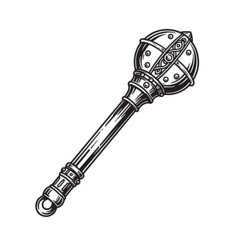 Detailed vintage art silhouette of a medieval weapon mace depicting historical warfare and heraldic elements. vector