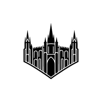 Gothic Fortress Emblem, Minimalist Silhouette, Regal Symbol, Castle vector