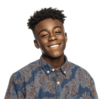 Smiling african teenage boy in floral shirt isolated on transparent background png