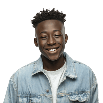 Young african boy in denim jacket smiling confidently isolated on transparent background png