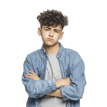 Smiling teen boy in blue striped shirt with casual hairstyle isolated on transparent background png