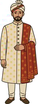 Indian Groom in Traditional Sherwani with Pagdi Wedding Day Illustration vector