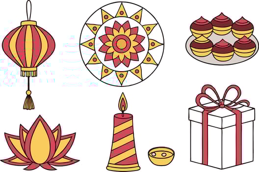 Colorful Diwali Icon Set for Indian Holiday and Religious Designs vector