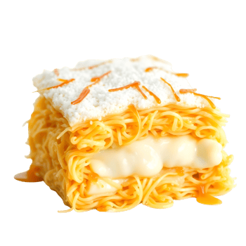 Piece of kunafa with orange syrup isolated on transparent background png