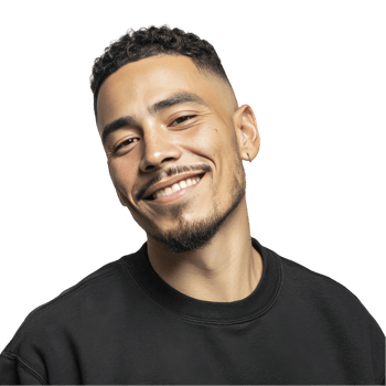 Smiling man in black t-shirt with trimmed beard isolated on transparent background png