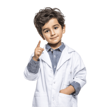 Happy little boy in formal outfit with pointing gesture and confident expression isolated on transparent background png