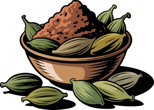A bowl of spices and seeds vector