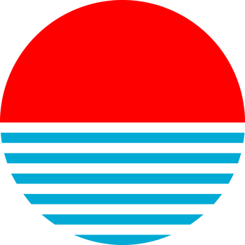 Red sun with line blue sea circle png
