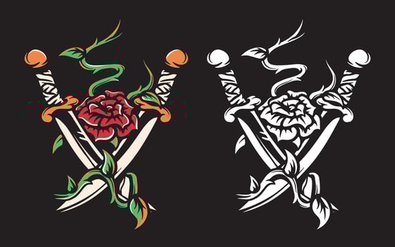 Knife and Rose tattoo design set vector