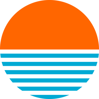 Orange sun with blue line sea circle png