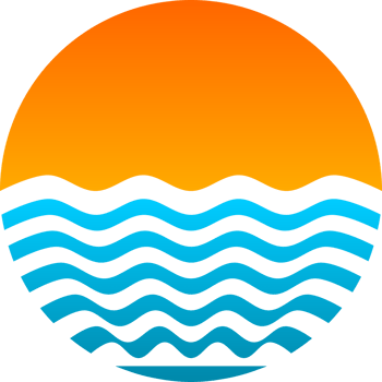 Orange sun with blue line wave sea circle png