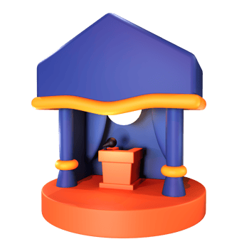A blue and orange stage with a podium png
