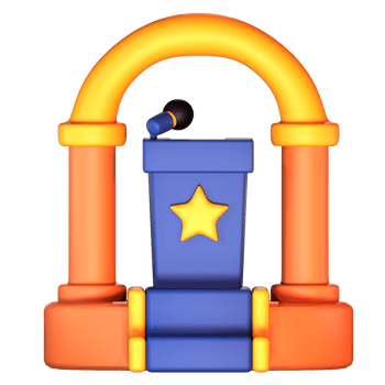 An inflatable stage with a microphone and star png