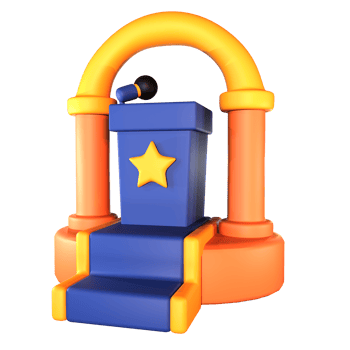 A blue and orange inflatable podium with a star on top png