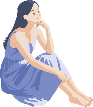 woman sitting in blue dress vector