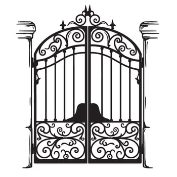 Decorative vintage art silhouette illustration of an ornate wrought iron gate vector