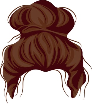 template of a female hairstyle gathered in a messy bun on top, brown in color, medium length for female characters vector