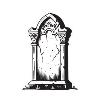Vintage art silhouette of an old gravestone with architectural details and subtle shadows vector