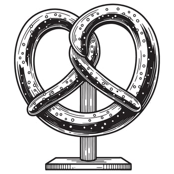 Detailed black and white illustration of a pretzel on a pedestal suitable for oktoberfest designs vector
