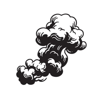 Retro style illustration of a black smoke cloud graphic with detailed silhouette vector
