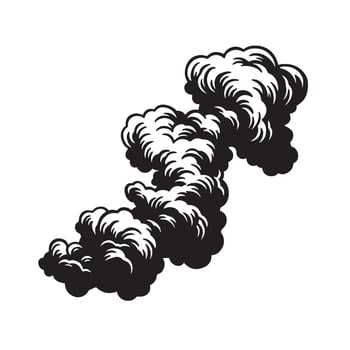 Dramatic vintage art silhouette of black smoke cloud isolated on white background vector