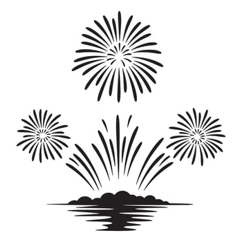 illustration of stylized fireworks displaying above a river with reflections in a minimalist style vector