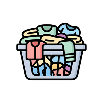 Colorful laundry basket filled with clothes illustration png