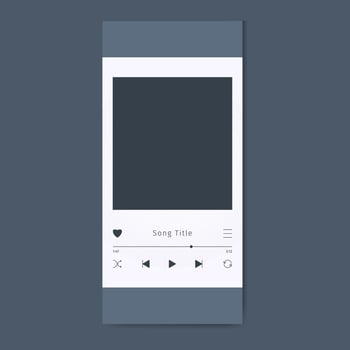 Phone Music Player UI template with play next button and song controls. Album art for Audio streaming app. Media device Interface mockup with empty place vector