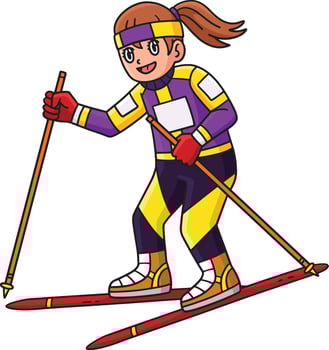 Biathlon Female Biathlete Skiing Cartoon Clipart vector