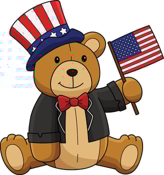 4th of July Teddy Bear US Flag Cartoon Clipart vector
