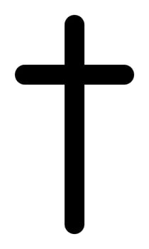 Christian cross, black and white silhouette illustration of religious rounded Latin cross shape, isolated on white background vector