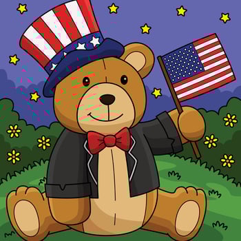 4th of July Teddy Bear US Flag Colored Cartoon vector