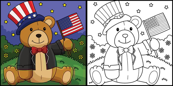 4th of July Teddy Bear with US Flag Illustration vector