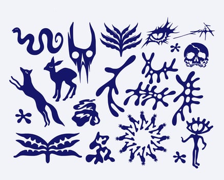 Brutalism tribal asset collage ornament illustration streetwear element poster ink tattoo style, symbol isolated editable vector