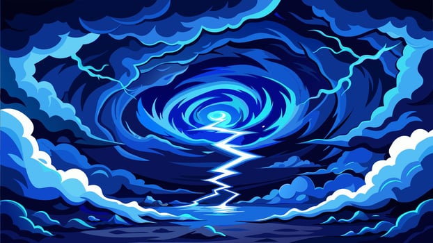 Mystical blue vortex with a lightning bolt in a stormy sky vector