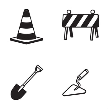 Construction tools and safety equipment icons for building projects vector