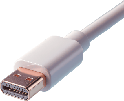White displayport cable connector with rose gold plating png