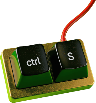 Oversized ctrl s keyboard keys with red cable on gold base png