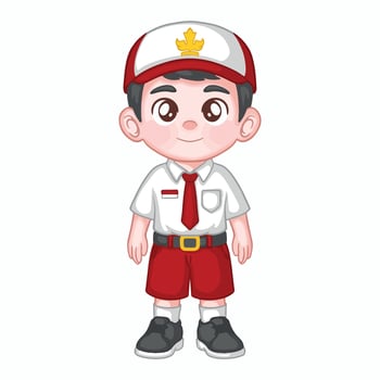 Boy in indonesian elementary school isolated on white background. cartoon illustration. vector