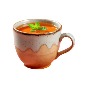 A cup of tea with mint leaves. png