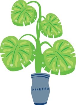 Indoor plant in pot with green leaves. Tropical cartoon style . vector