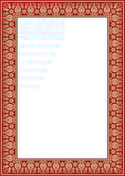 square gold with red ancient Russian ornament. Slavic rectangle, border, frame. Paint royal chambers. vector