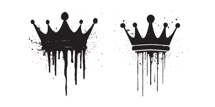 Graffiti style dripping black crown symbol with ink splatter illustration isolated on white background urban grunge royalty sign modern street art element punk decoration paint style vector