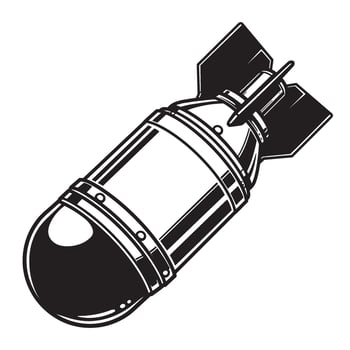 Illustrated black and white cartoon of a world war two bomb dropping ready to explode vector