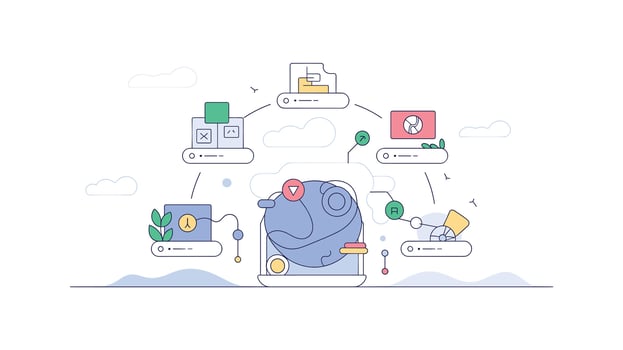 Decentralized Cloud Network with Global Data Flow and Secure Access to Services vector