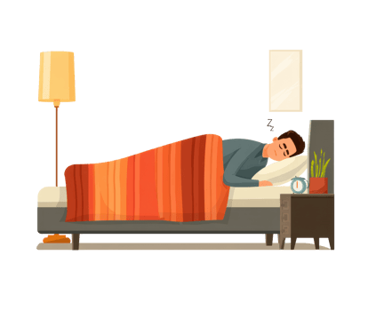 Sleeping man in cozy bedroom ready for a restful night png