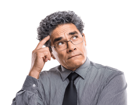Thoughtful man pondering ideas and solutions in formal attire png