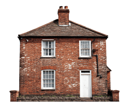 Classic brick house with chimney in quaint style png