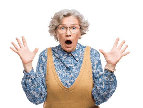 Older woman in casual wear shows surprise png