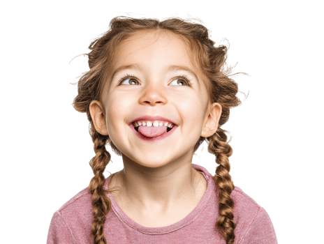 Joyful child showing playful expression with braided hair png
